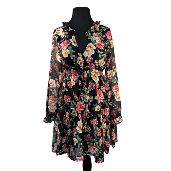 American Eagle Outfitters Dresses & Skirts - American Eagle Outfitters Floral Chiffon Dress XS Black With Floral Design